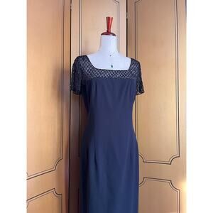 Vintage evening dress in black with mesh and beads, size 8